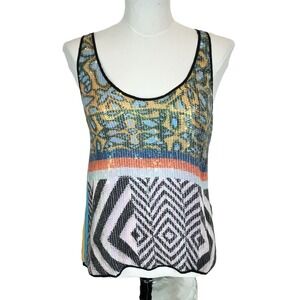 Clover Canyon Sz M Sequin Tank Top. Multicolored Abstract. Colorful. Artsy. EUC